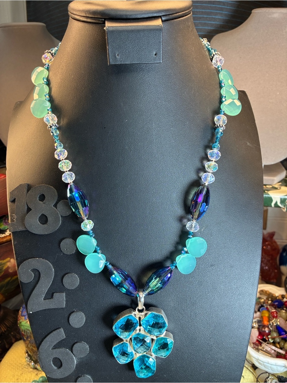 Topaz, calachany crystal Teal Crystal Pendant Necklace - Women Jewelry
